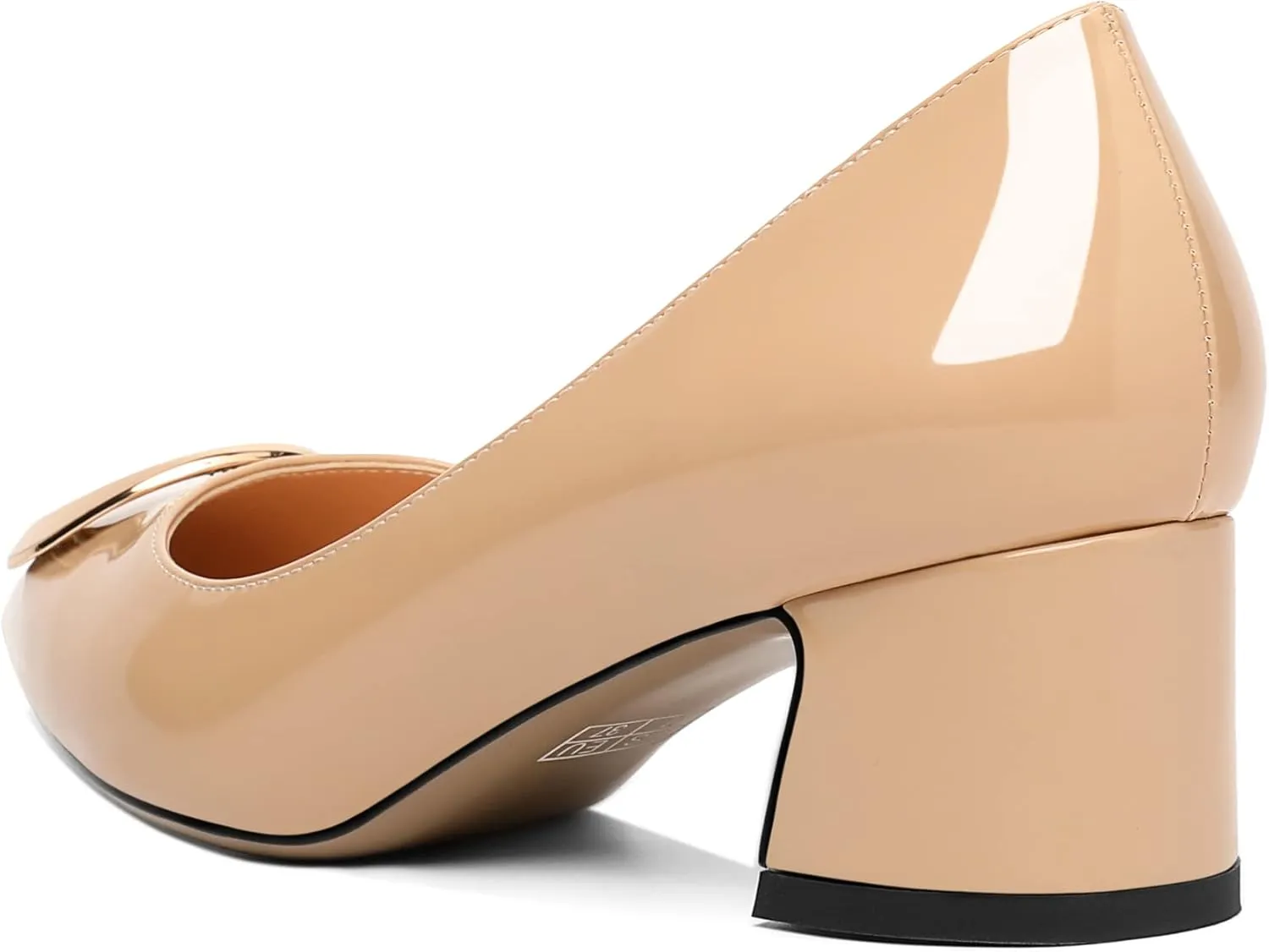 SAMMITOP Women's Block Heel Chunky Pumps Low Heels Pointed Toe Heel with Metal Buckle Slip on Closed Toe Heeled Loafers Wedding Party Dress Shoes