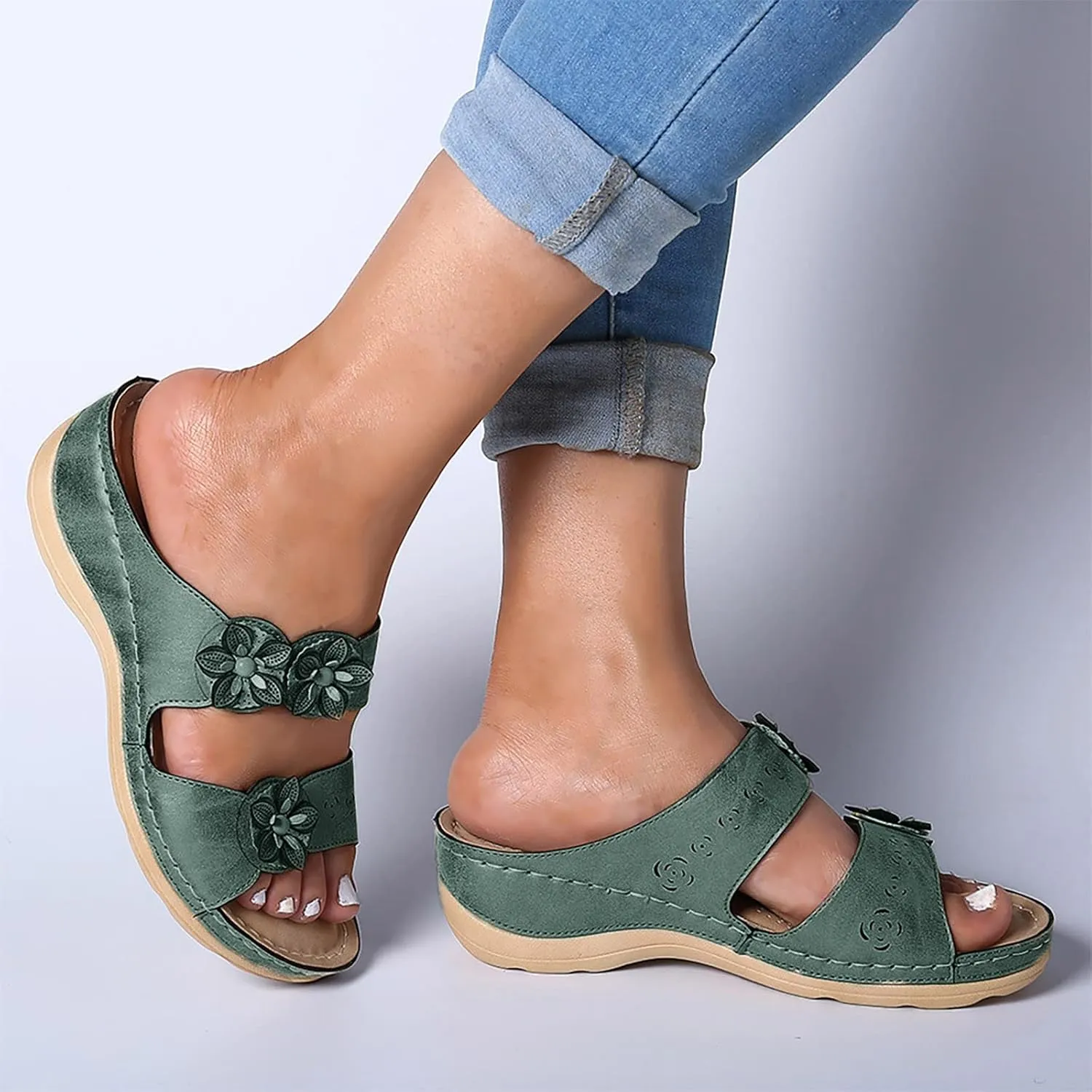 Sandalias para Mujer Elegantes, Women Premium Orthopedic Open Toe Sandals Retro Anti-Slip Summer Casual Sandals
