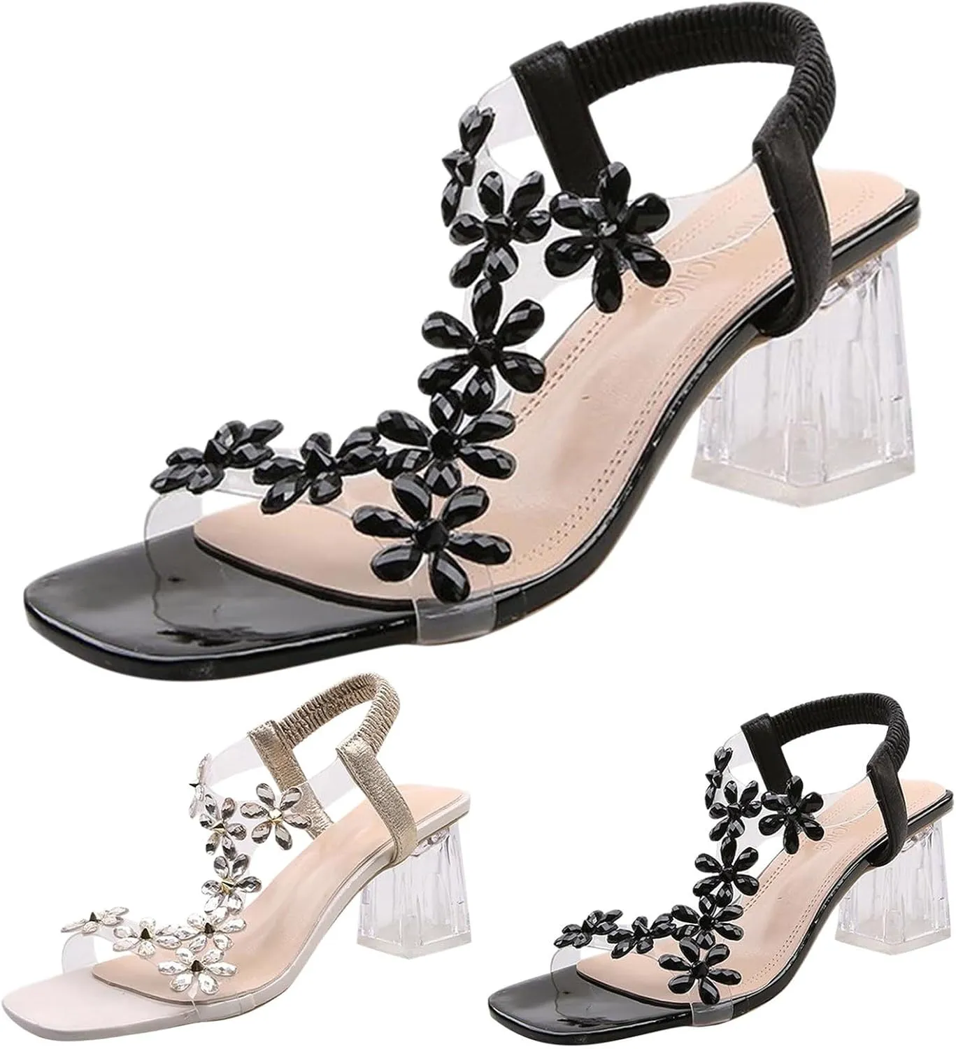 Sandals for Women 2025 Low Block Heels Sandals Open Toe Sandals Square Toe Bridal Shoes Ankle Strap Summer Heels