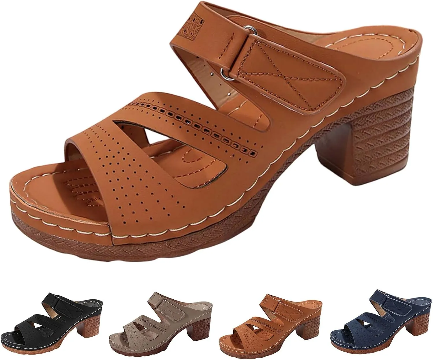 Sandals for Women 2025 Suede Platform Chunky Heel Retro Sandals with Adjustable Buckle Fashion Platform Block Heels