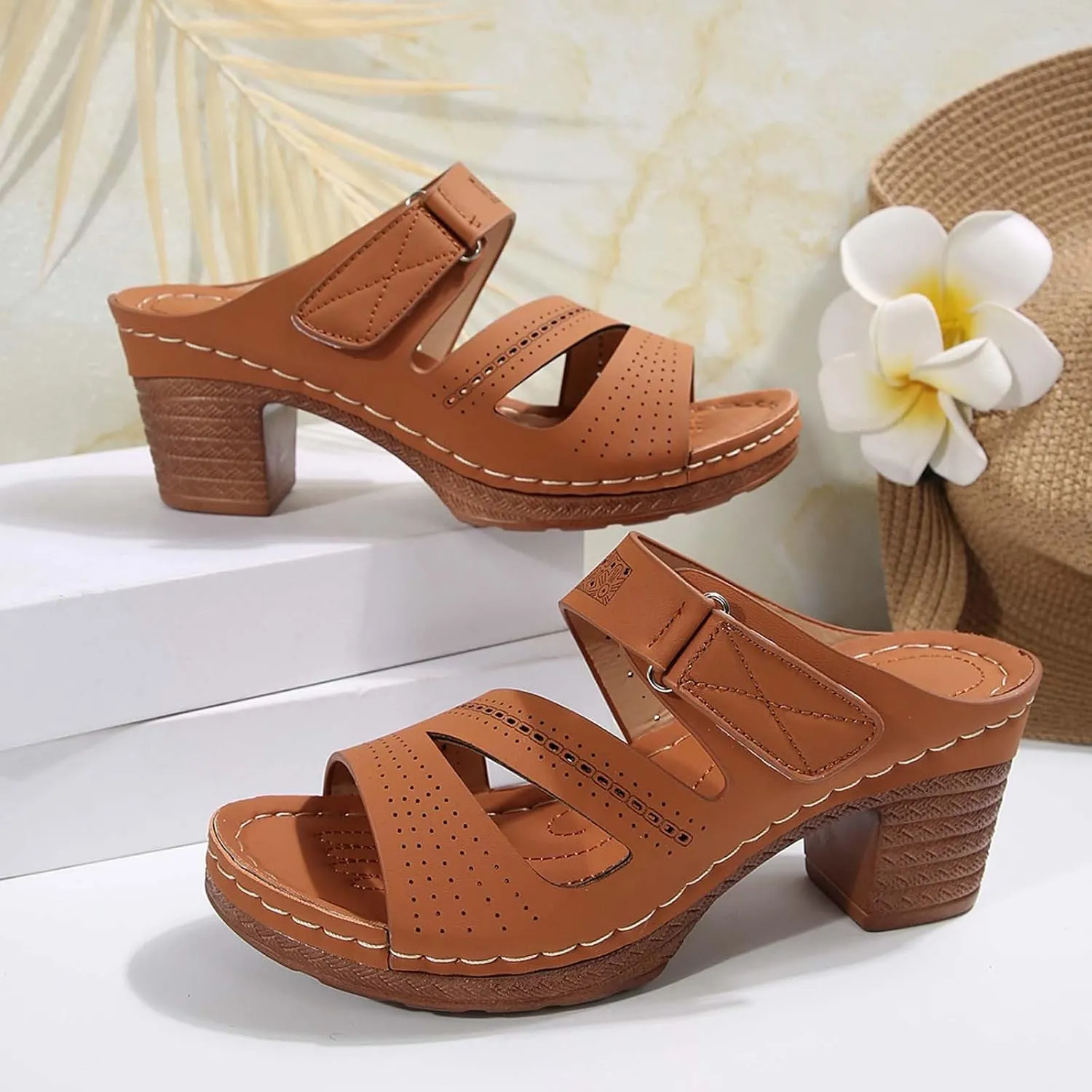 Sandals for Women 2025 Suede Platform Chunky Heel Retro Sandals with Adjustable Buckle Fashion Platform Block Heels