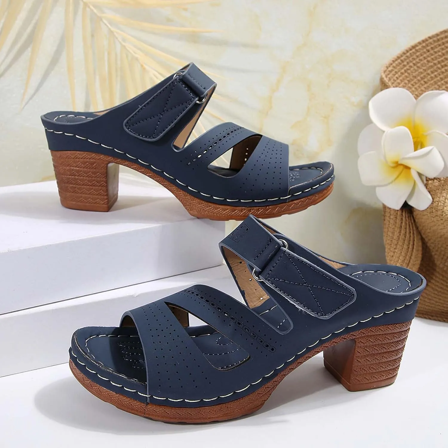 Sandals for Women 2025 Suede Platform Chunky Heel Retro Sandals with Adjustable Buckle Fashion Platform Block Heels