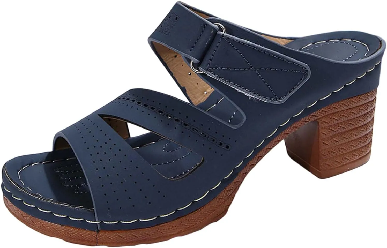 Sandals for Women 2025 Suede Platform Chunky Heel Retro Sandals with Adjustable Buckle Fashion Platform Block Heels