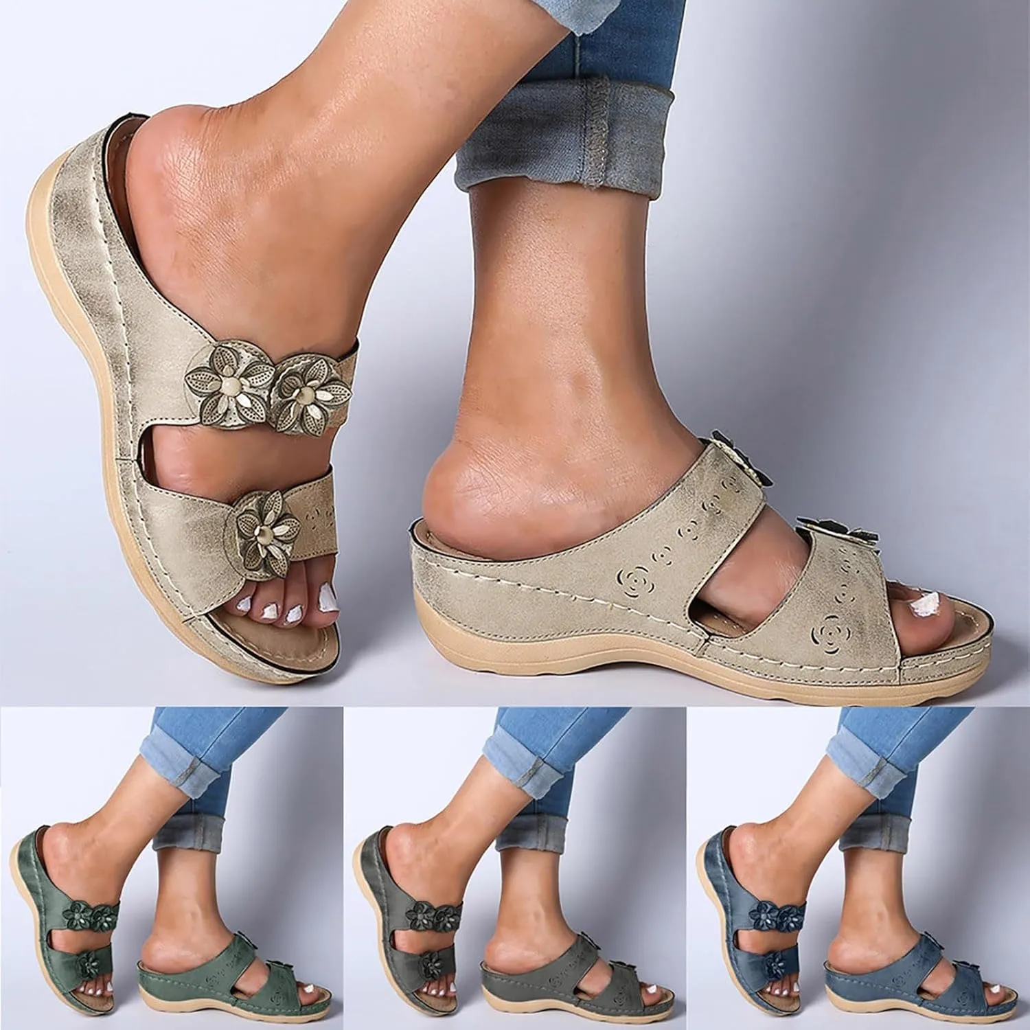 Sandals for Women Wide Width, 2024 Summer Comfy Platforms Sandal Shoes Beach Holllow Shoe Casual Flip Flops Slippers