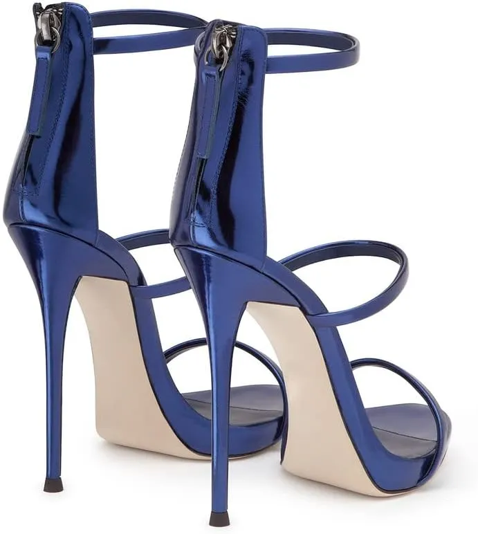 sexytag Women's Rhinestone Sparkly Heels Low Platform Open Toe Stiletto Ankle Strap High Heels Sandals