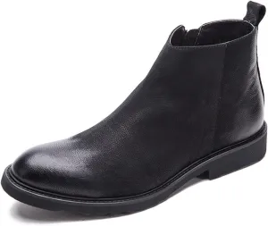 Single Season Men's Round Toe Ankle Boots Polished Toe with Zip Leather Waterproof, Non-Slip wear-Resistant, Casual Classic Very Popular Among Young People