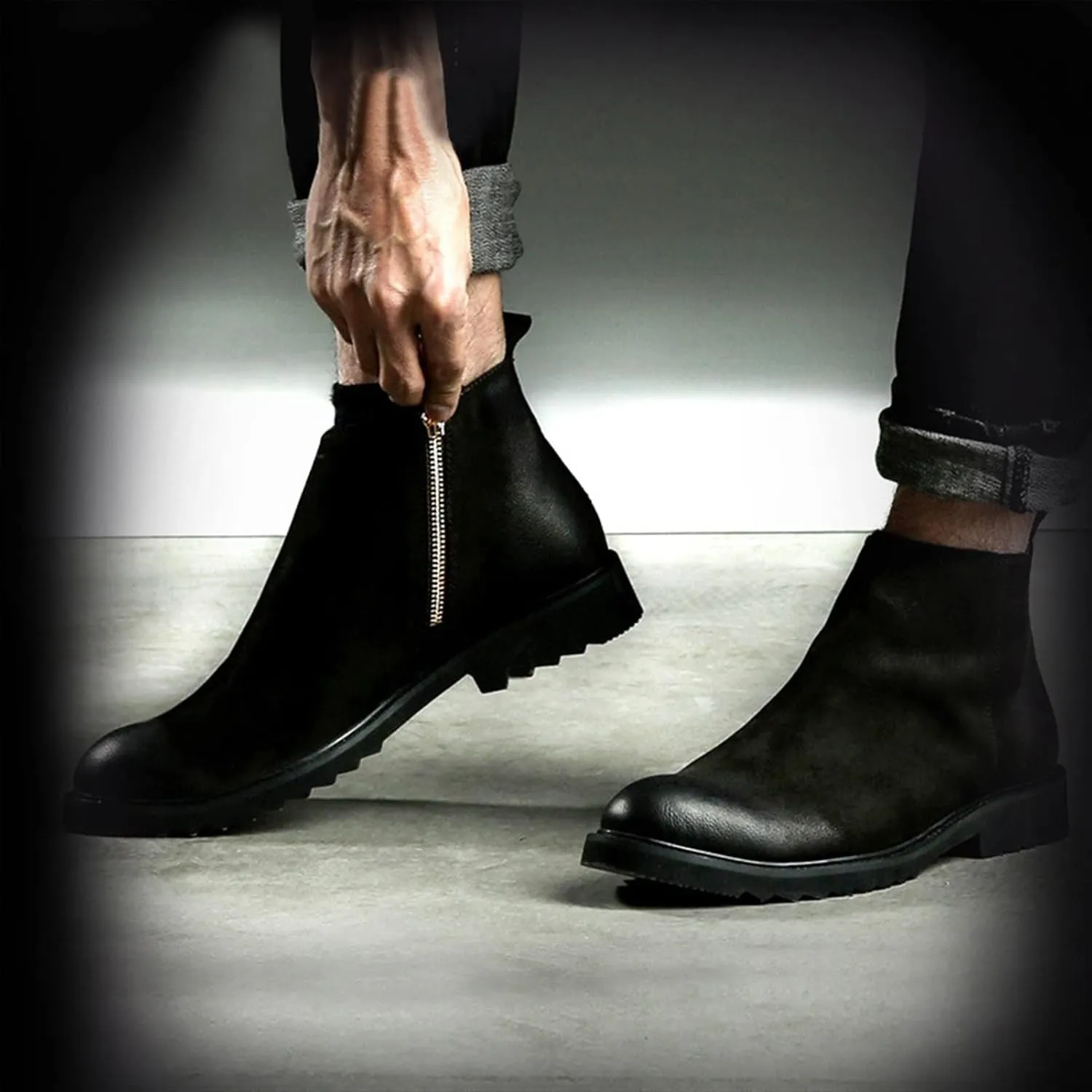 Single Season Men's Round Toe Ankle Boots Polished Toe with Zip Leather Waterproof, Non-Slip wear-Resistant, Casual Classic Very Popular Among Young People
