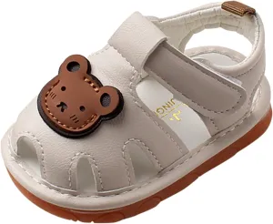 Squeaky Shoes for Infant Boys Girls Anti-Slip First Walking Shoes Baby Rubber Soft Sole Open-Toe Cartoon Sandals