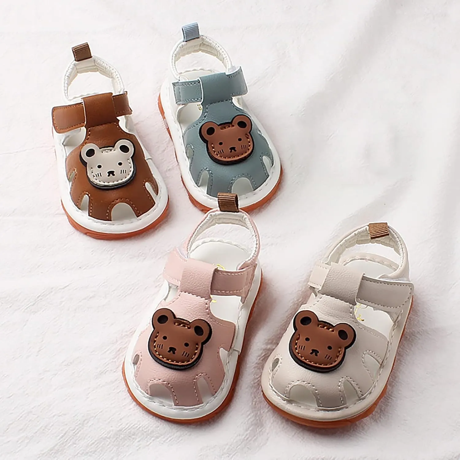 Squeaky Shoes for Infant Boys Girls Anti-Slip First Walking Shoes Baby Rubber Soft Sole Open-Toe Cartoon Sandals