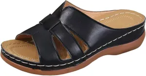 Summer Leather Platform Sandals for Women Comfortable Arch Support Soft Cushion Beach Wedges Sandals Leather Casual Dress Open Toes Non Slip Shoes