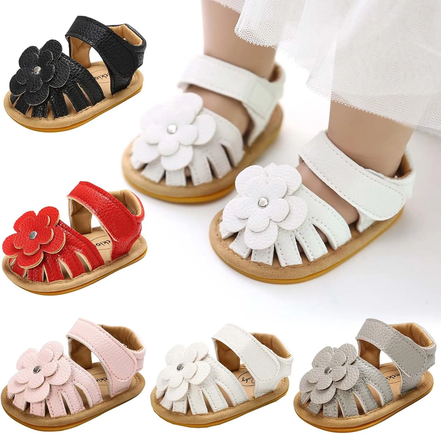 Toddler Baby Rubber Shoes Boys Soft Flat Sole Flower Decorate Girls Non-Slip Sandals Baby Shoes
