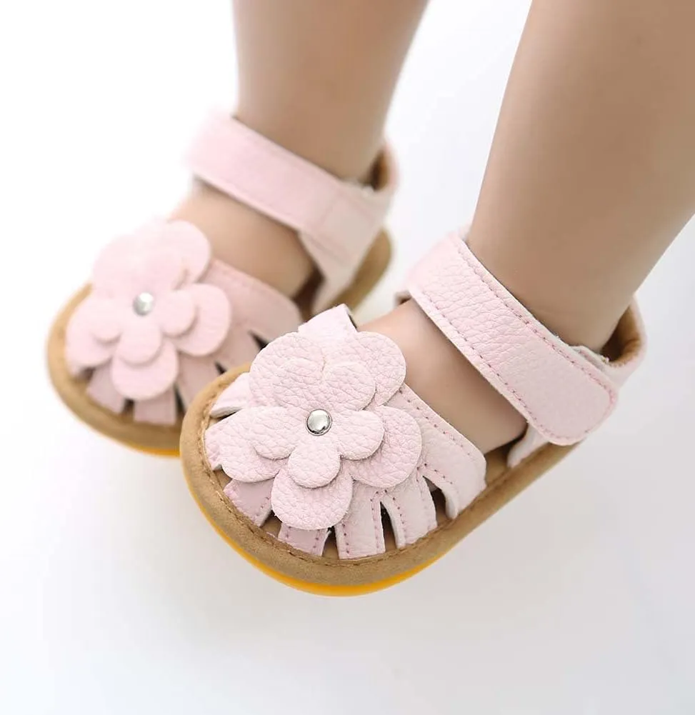 Toddler Baby Rubber Shoes Boys Soft Flat Sole Flower Decorate Girls Non-Slip Sandals Baby Shoes