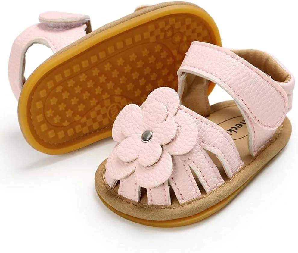 Toddler Baby Rubber Shoes Boys Soft Flat Sole Flower Decorate Girls Non-Slip Sandals Baby Shoes