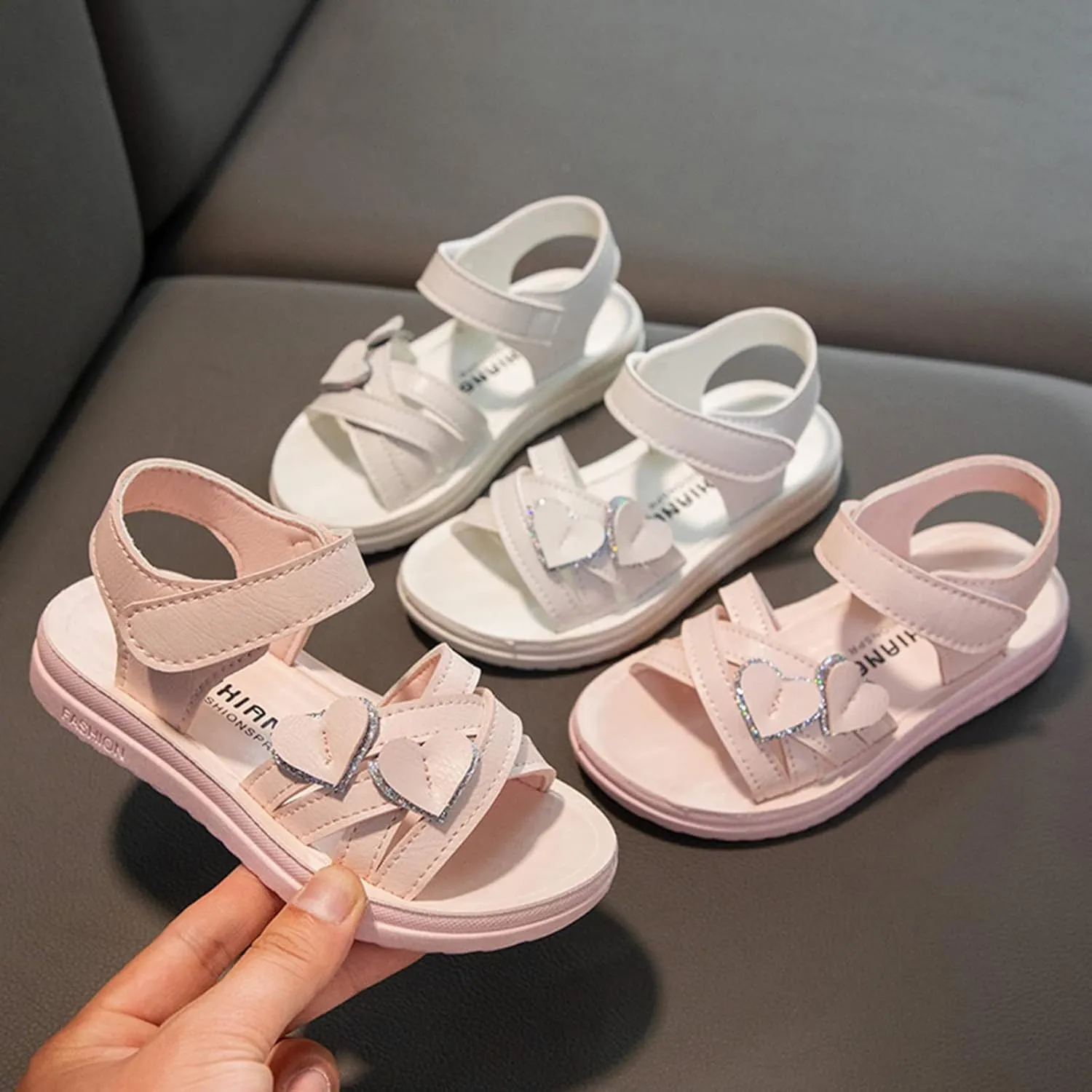 Toddler Girl Sandals Children Shoes Fashion Love Decorative Thick Sole Sandals Soft Sole Comfortable Princess Sandals (White, 3.5 Big Kids)