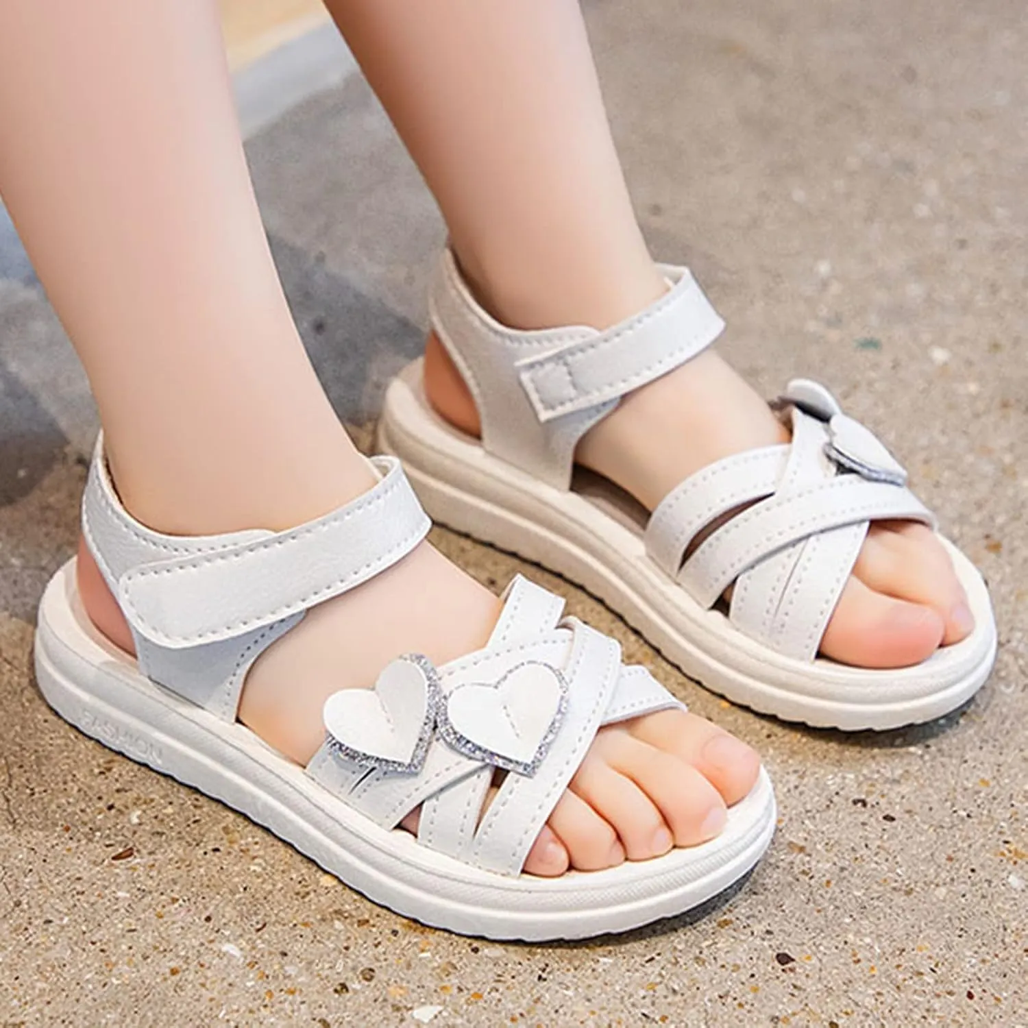 Toddler Girl Sandals Children Shoes Fashion Love Decorative Thick Sole Sandals Soft Sole Comfortable Princess Sandals (White, 3.5 Big Kids)