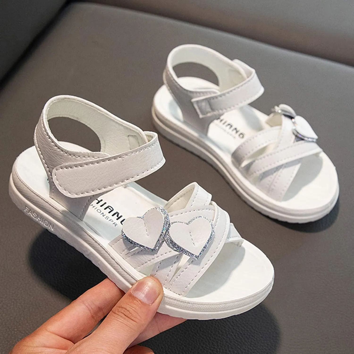 Toddler Girl Sandals Children Shoes Fashion Love Decorative Thick Sole Sandals Soft Sole Comfortable Princess Sandals (White, 3.5 Big Kids)