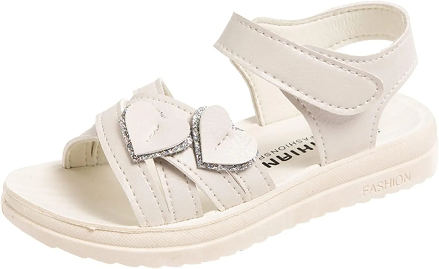 Toddler Girl Sandals Children Shoes Fashion Love Decorative Thick Sole Sandals Soft Sole Comfortable Princess Sandals (White, 3.5 Big Kids)
