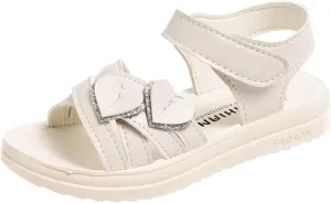 Toddler Girl Sandals Children Shoes Fashion Love Decorative Thick Sole Sandals Soft Sole Comfortable Princess Sandals (White, 3.5 Big Kids)