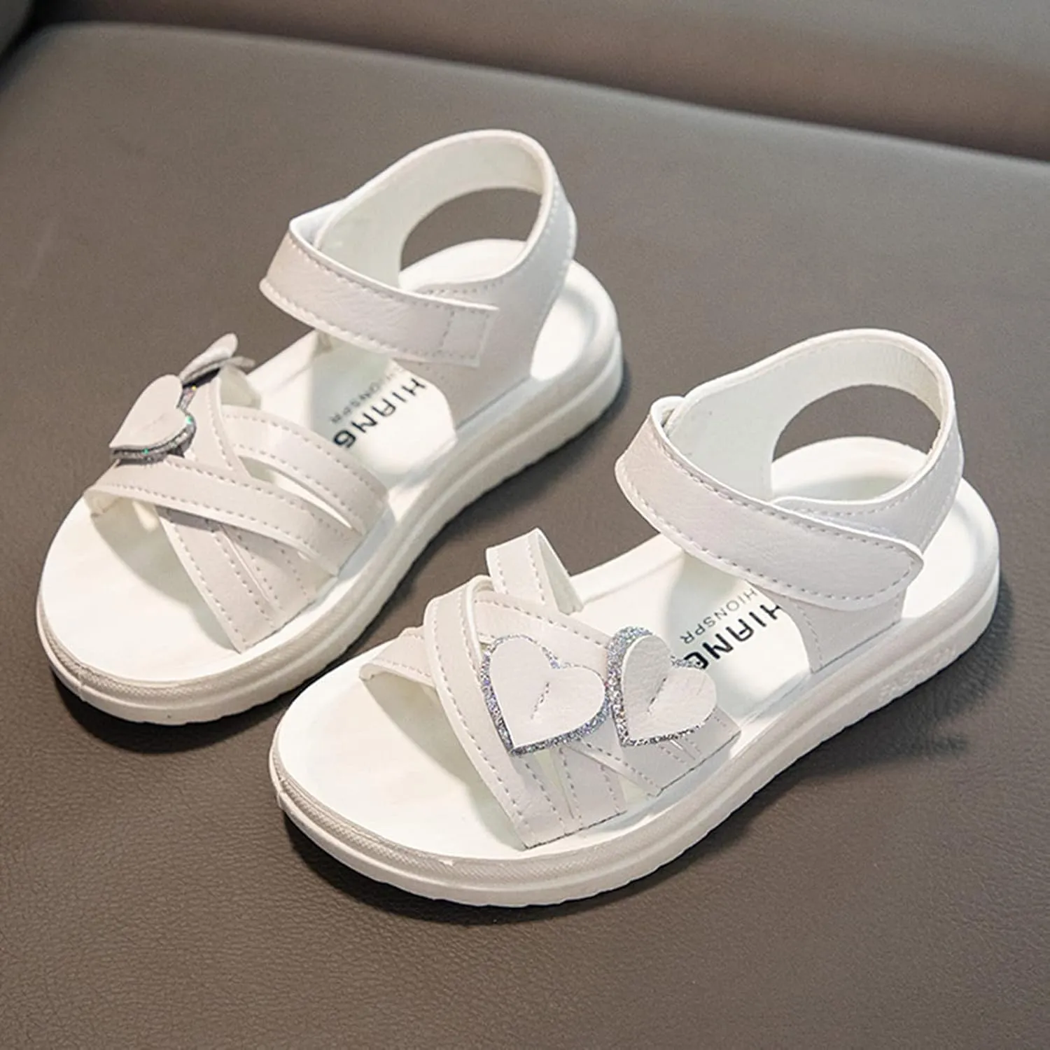 Toddler Girl Sandals Children Shoes Fashion Love Decorative Thick Sole Sandals Soft Sole Comfortable Princess Sandals (White, 3.5 Big Kids)