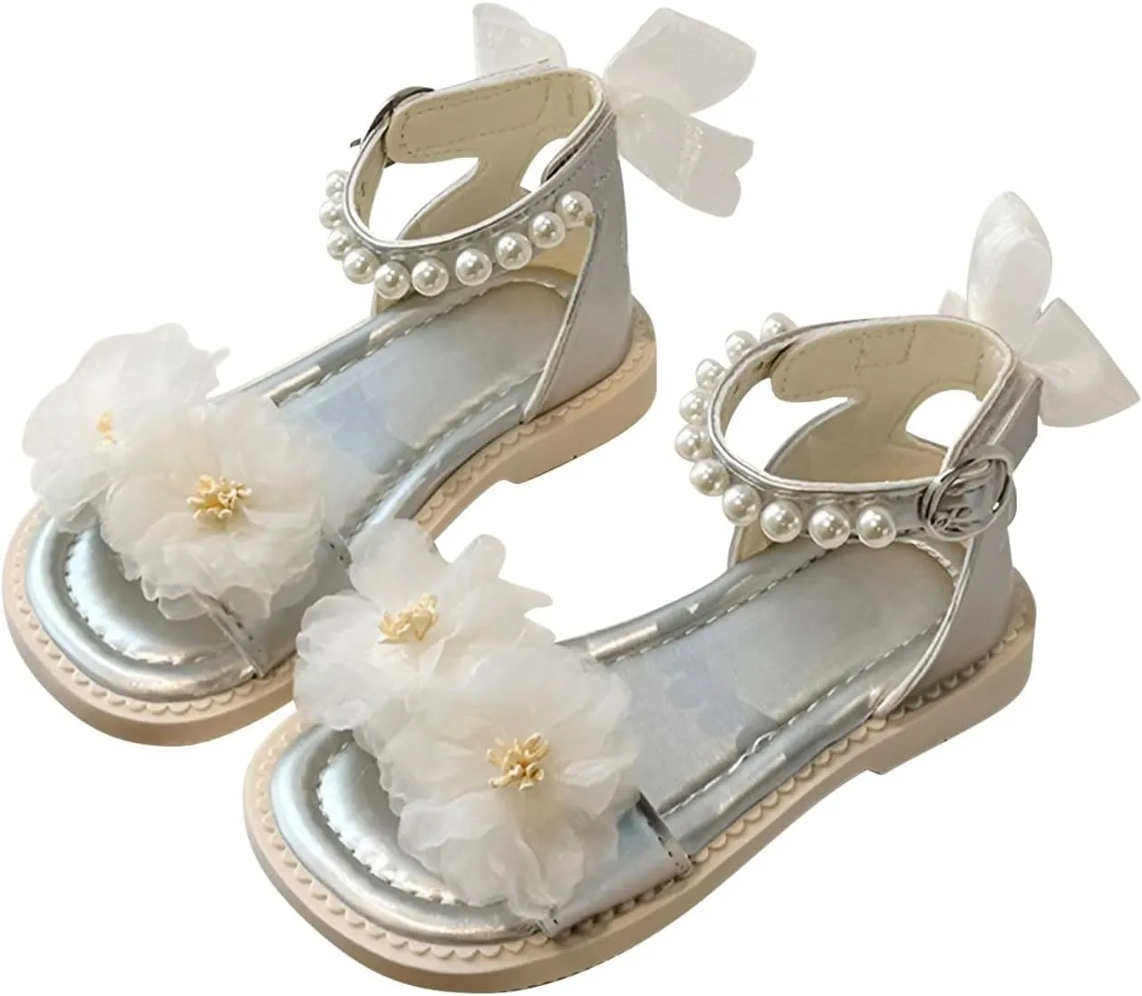 Toddler Girl Sandals Pearl Soft Sole Flower Girl Elegant Summer Dress Shoes Open Toe for Kids Wedding Party Beach