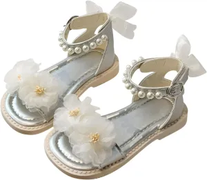 Toddler Girl Sandals Pearl Soft Sole Flower Girl Elegant Summer Dress Shoes Open Toe for Kids Wedding Party Beach
