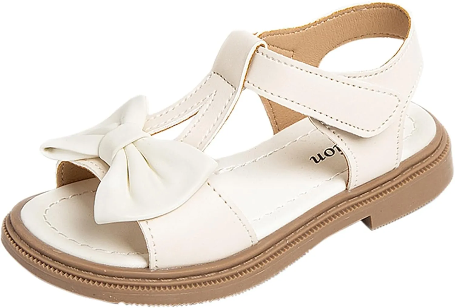 Toddler Kids Girl Open-toe Casual Solid Sandal Low Heel Hook & Loop Bow Soft Rubber Sole Party Dress Shoes
