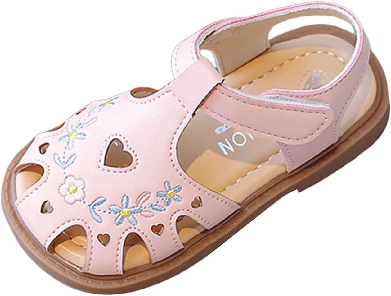 Toddler Little Child Close Toe Sandals with Comfort Soft Sole Hook and Loop Cute Sandals for Girl with Cushion Non Slip Rubber Sole Summer Breathable Fisherman Shoes for Little Girl Lightweight