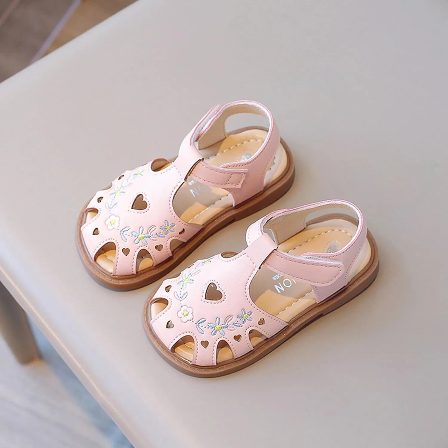 Toddler Little Child Close Toe Sandals with Comfort Soft Sole Hook and Loop Cute Sandals for Girl with Cushion Non Slip Rubber Sole Summer Breathable Fisherman Shoes for Little Girl Lightweight