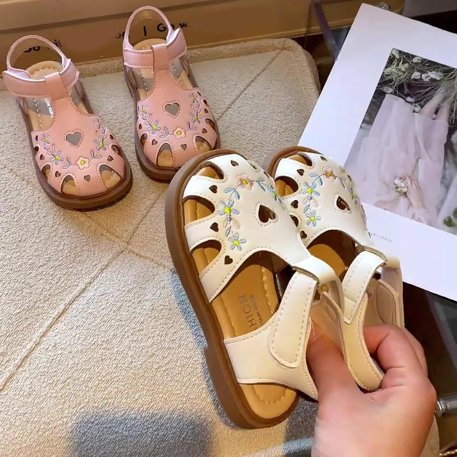 Toddler Little Child Close Toe Sandals with Comfort Soft Sole Hook and Loop Cute Sandals for Girl with Cushion Non Slip Rubber Sole Summer Breathable Fisherman Shoes for Little Girl Lightweight