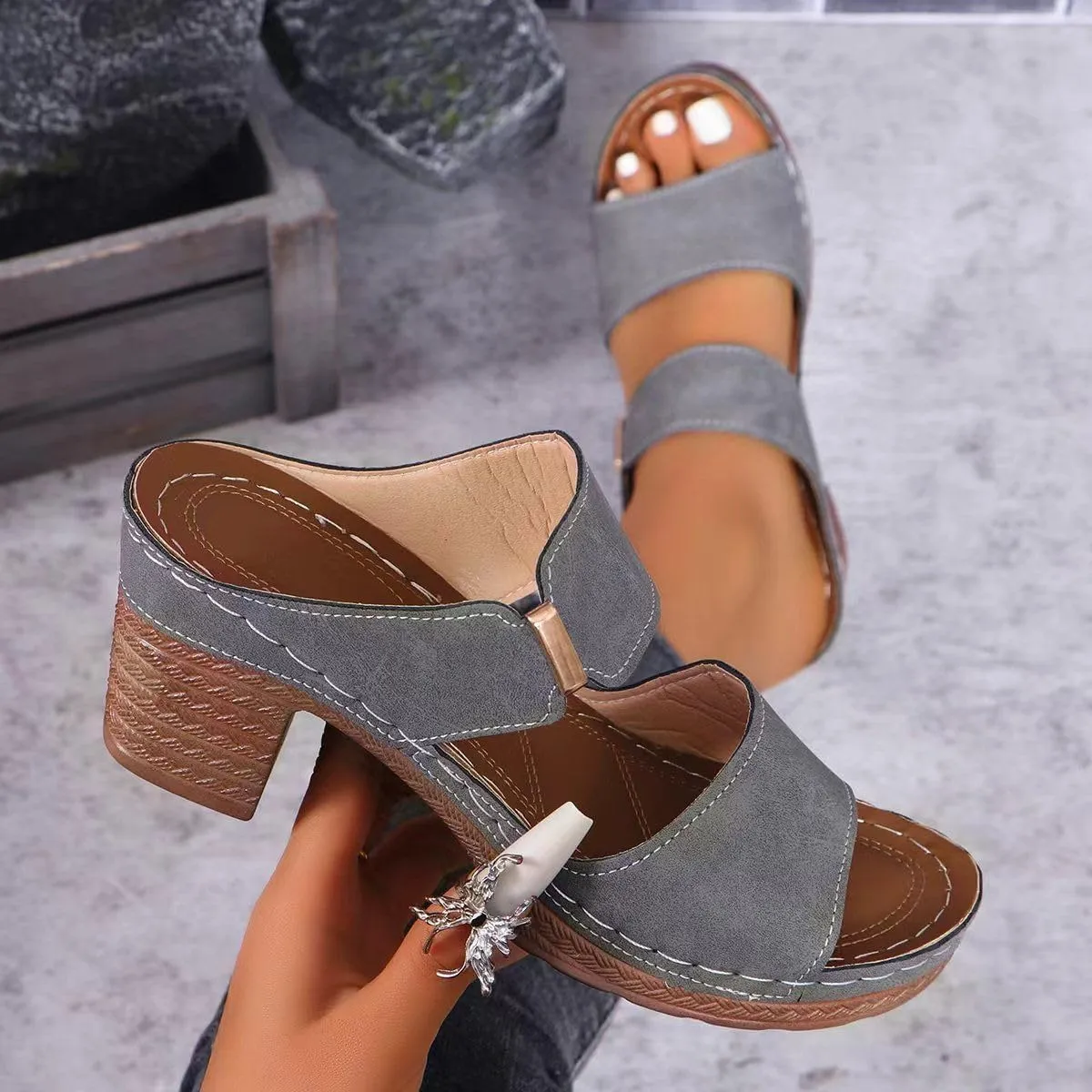 Wedge Sandals For Women 2025 Comfortable Open Toe Ankle Strap Low Block Chunky Heels Party Dress Wedding Pumps Shoes