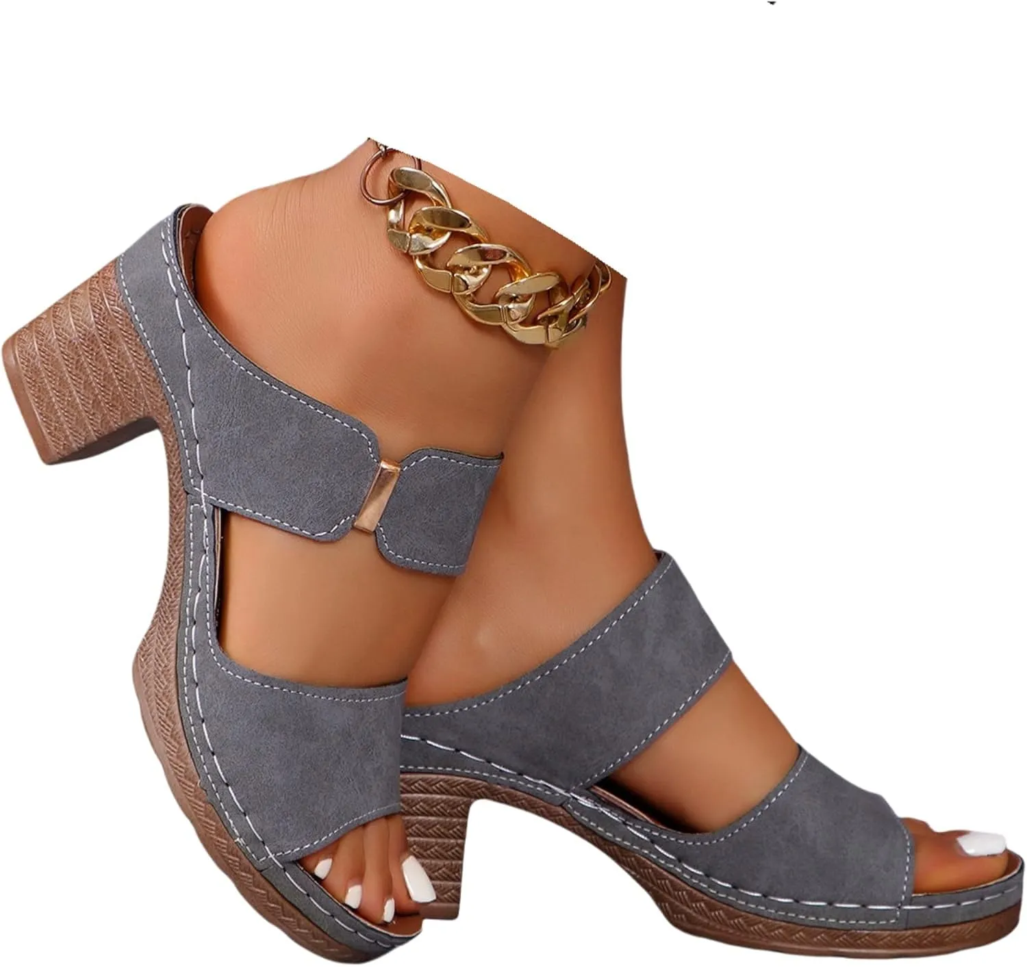 Wedge Sandals For Women 2025 Comfortable Open Toe Ankle Strap Low Block Chunky Heels Party Dress Wedding Pumps Shoes