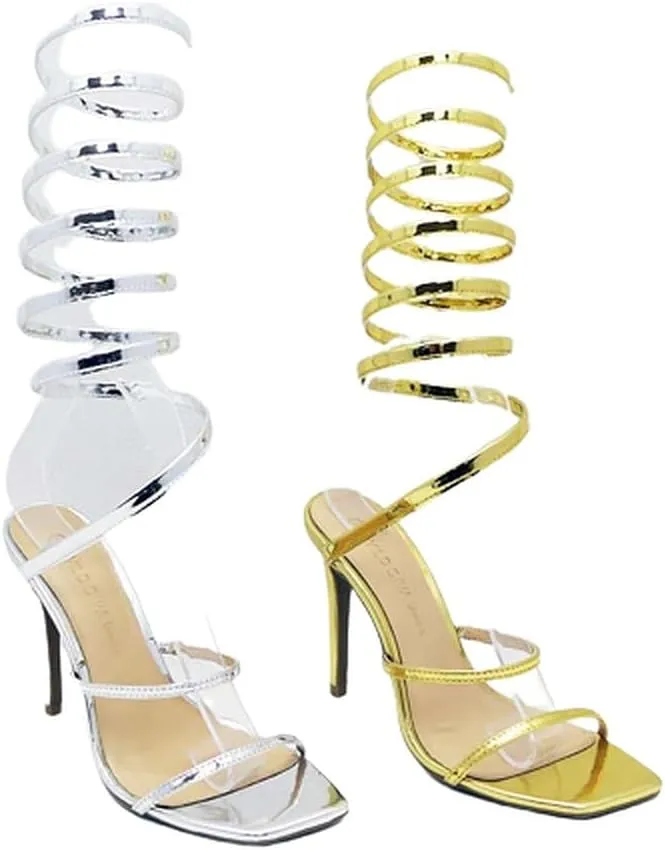 Wild Diva Women's Spiral Ankle Wrap Strap High Heel Sandals