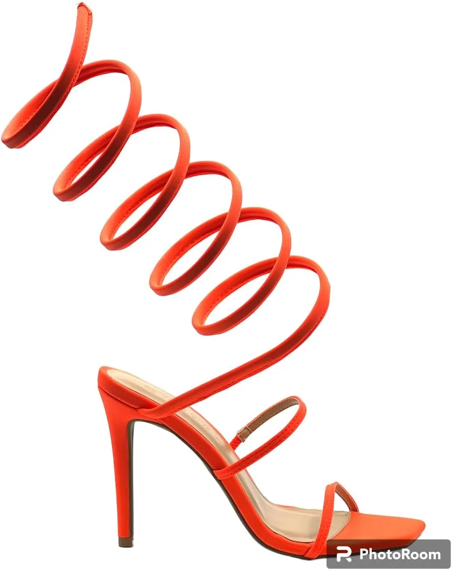 Wild Diva Women's Spiral Ankle Wrap Strap High Heel Sandals