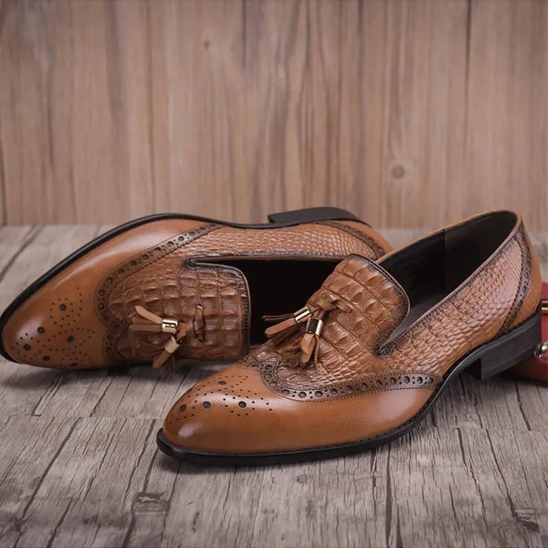 with Tassel Luxury Shoes Men Casual Shoes Pointed Toe Men Dress Shoes Men's Slip on Dress Loafers Formal Shoes Office Formal Oxfords