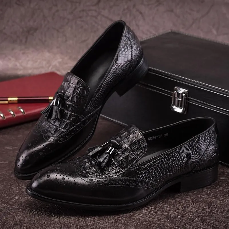 with Tassel Luxury Shoes Men Casual Shoes Pointed Toe Men Dress Shoes Men's Slip on Dress Loafers Formal Shoes Office Formal Oxfords