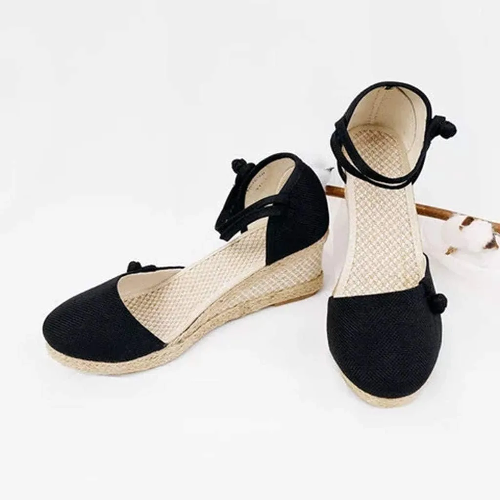 Women Ladies Retro Canvas Wedge Round Toe Casual Sandals Singles Shoes Sandals Platform Dirty Laundry for Women