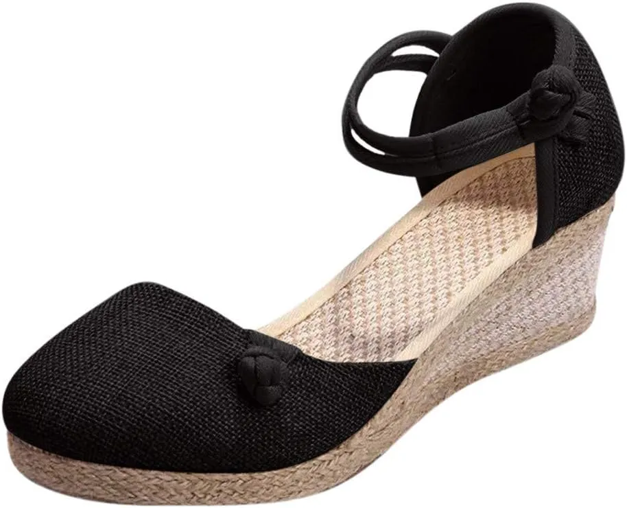 Women Ladies Retro Canvas Wedge Round Toe Casual Sandals Singles Shoes Sandals Platform Dirty Laundry for Women