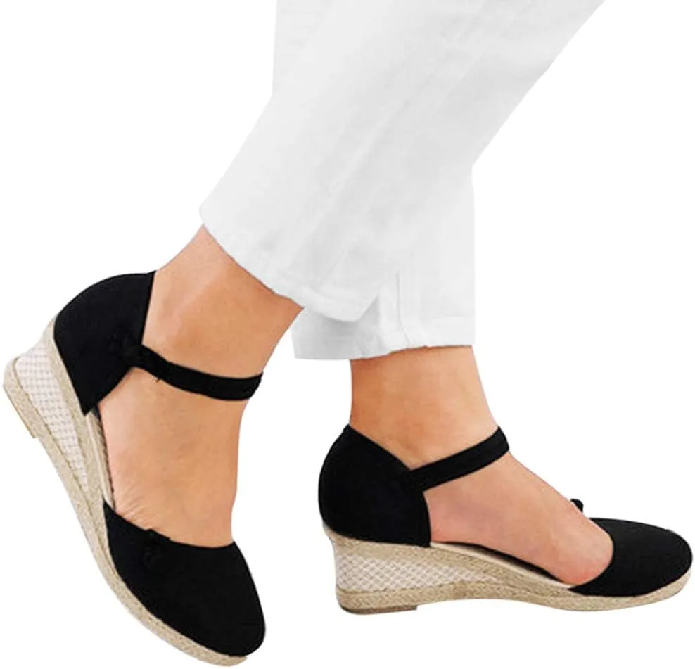 Women Ladies Retro Canvas Wedge Round Toe Casual Sandals Singles Shoes Sandals Platform Dirty Laundry for Women