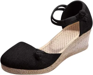 Women Ladies Retro Canvas Wedge Round Toe Casual Sandals Singles Shoes Sandals Platform Dirty Laundry for Women
