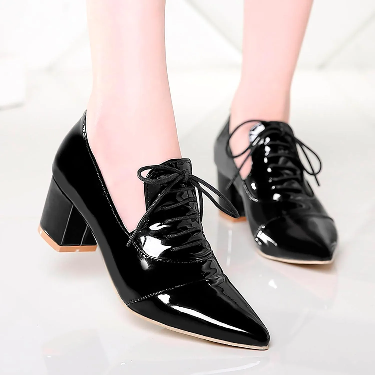 Women Pointed Toe Heels Women's Pumps Chunky Block Heels Loafers Dress Work Shoes for Business