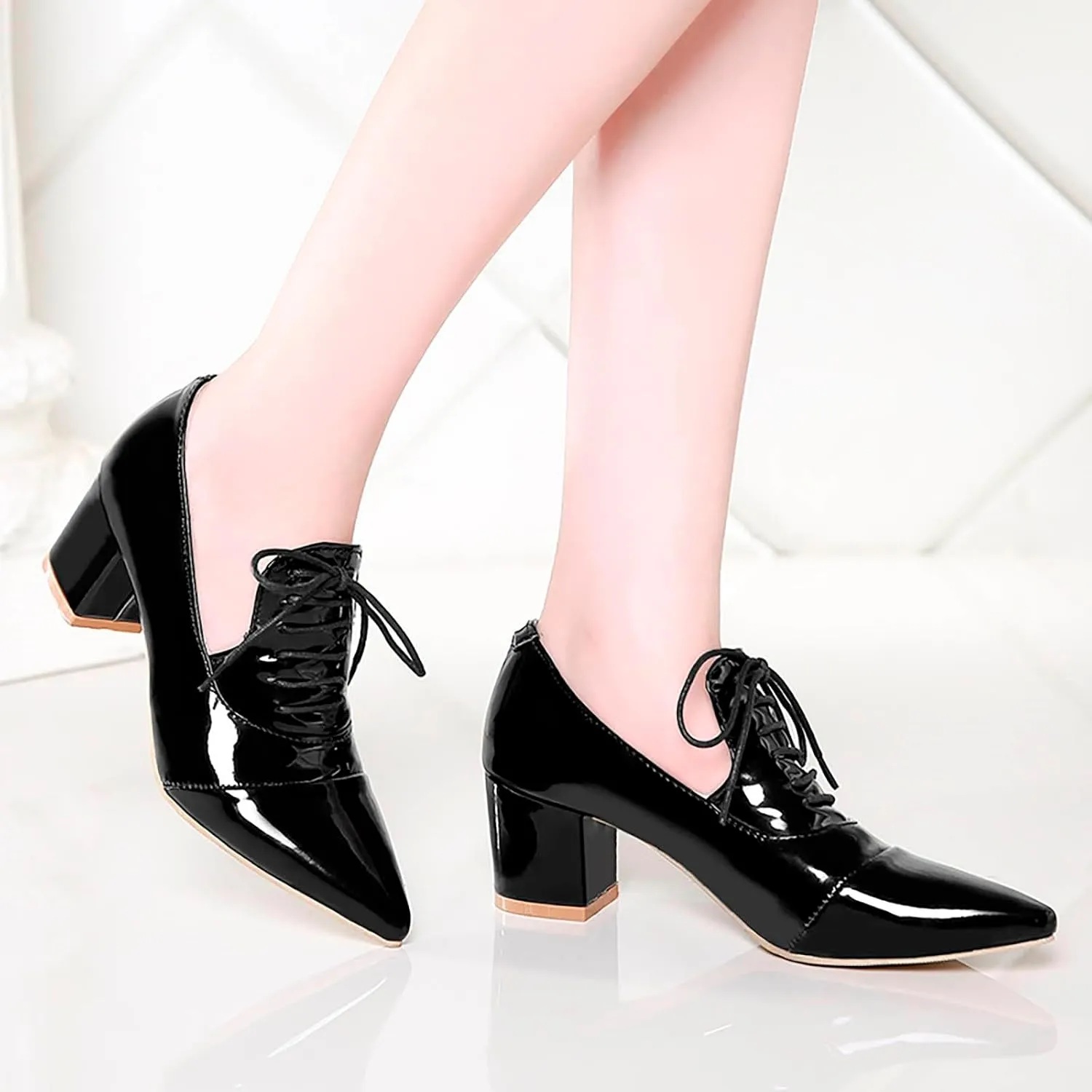 Women Pointed Toe Heels Women's Pumps Chunky Block Heels Loafers Dress Work Shoes for Business