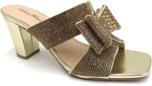 Women Rhinestone Heels Sandals Chunky Block Heels Slip on Sandals