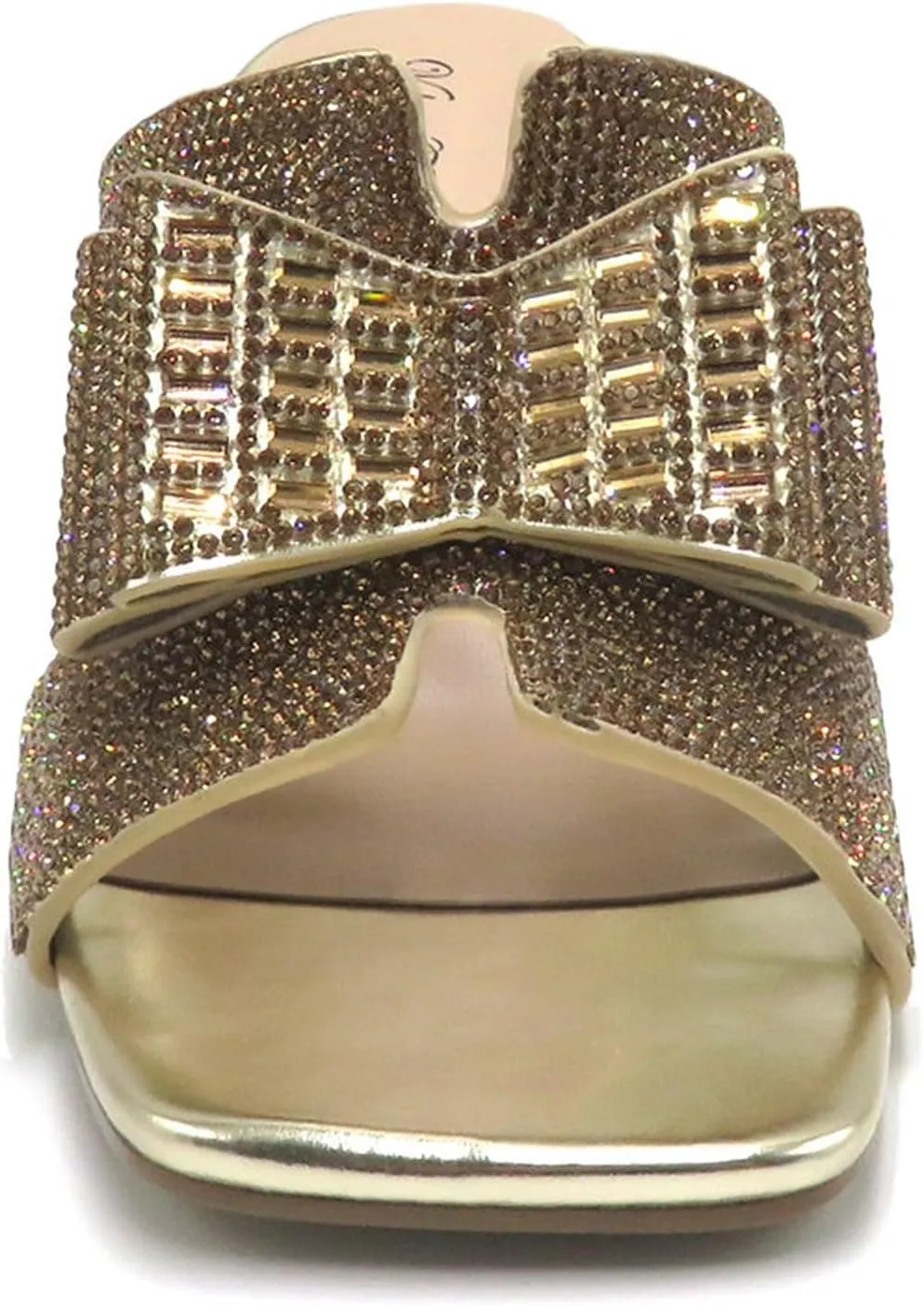 Women Rhinestone Heels Sandals Chunky Block Heels Slip on Sandals