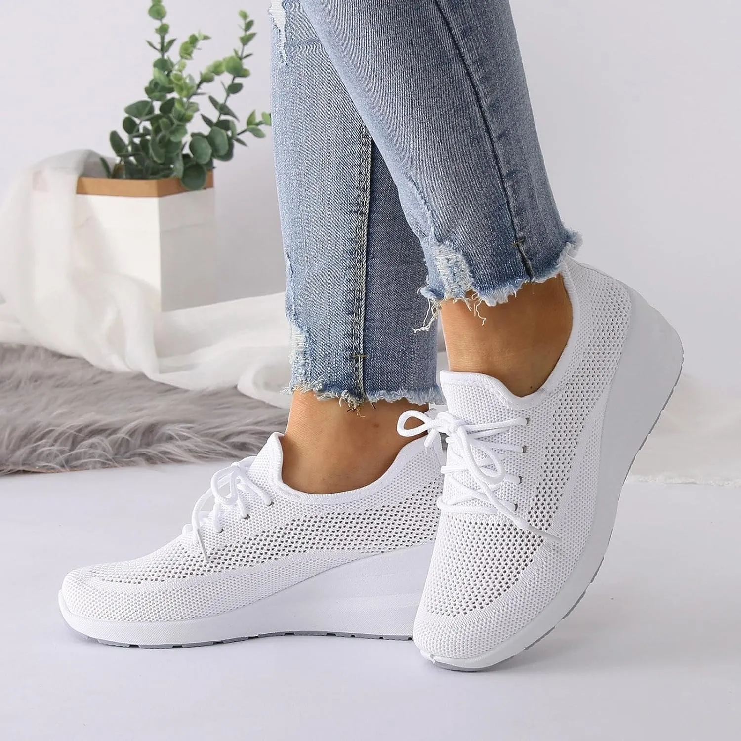 Women Shoes Wedge Thick Sole Breathable Casual Shoes Fashion Soft Sole Casual Tennis Shoes for Women Wide Width Soft Sole