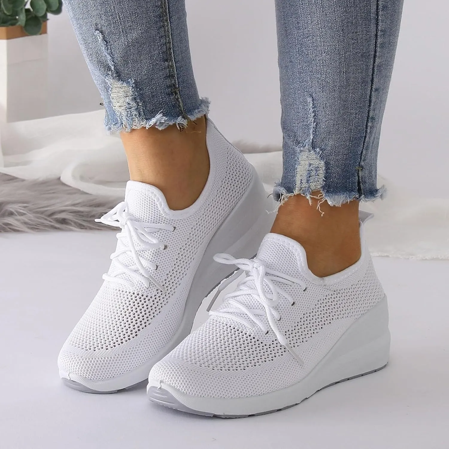 Women Shoes Wedge Thick Sole Breathable Casual Shoes Fashion Soft Sole Casual Tennis Shoes for Women Wide Width Soft Sole