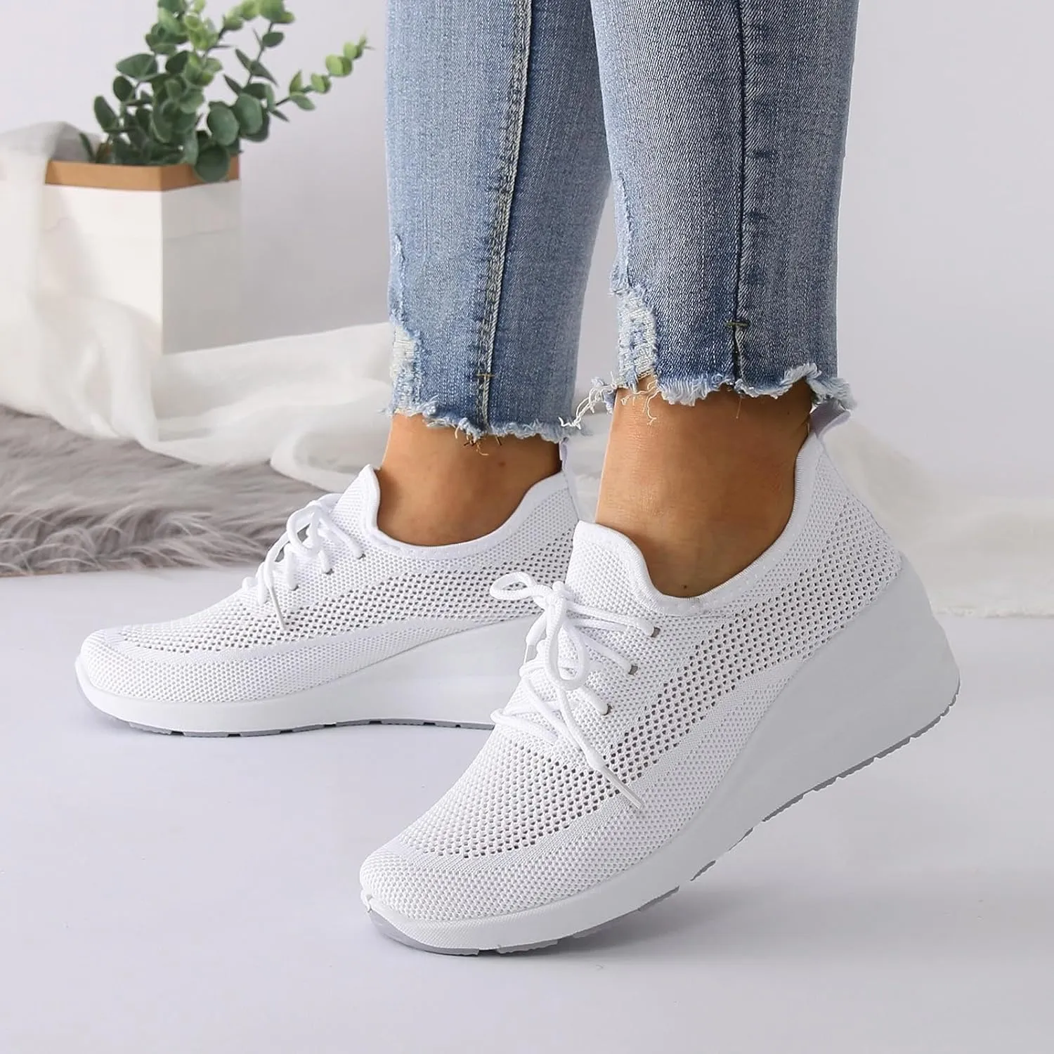 Women Shoes Wedge Thick Sole Breathable Casual Shoes Fashion Soft Sole Casual Tennis Shoes for Women Wide Width Soft Sole