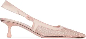 Women Slingback Kitten Heels Rhinestone Pointed Toe Mesh Dress Shoes for Wedding Office Party