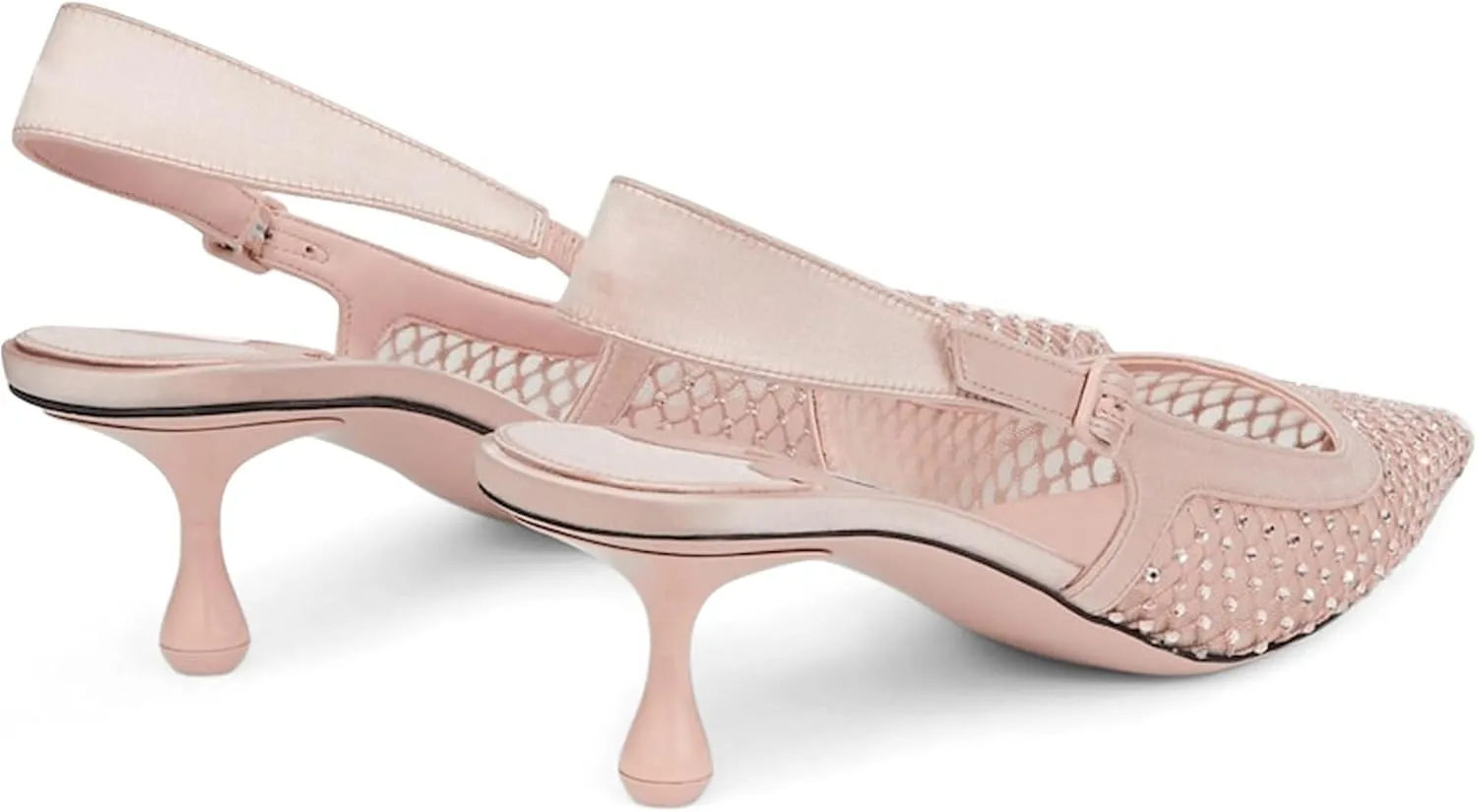 Women Slingback Kitten Heels Rhinestone Pointed Toe Mesh Dress Shoes for Wedding Office Party