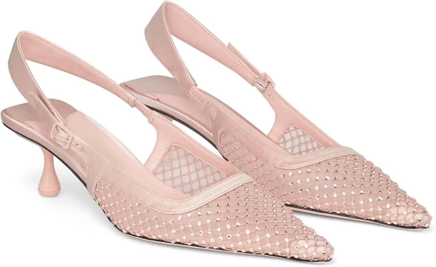 Women Slingback Kitten Heels Rhinestone Pointed Toe Mesh Dress Shoes for Wedding Office Party