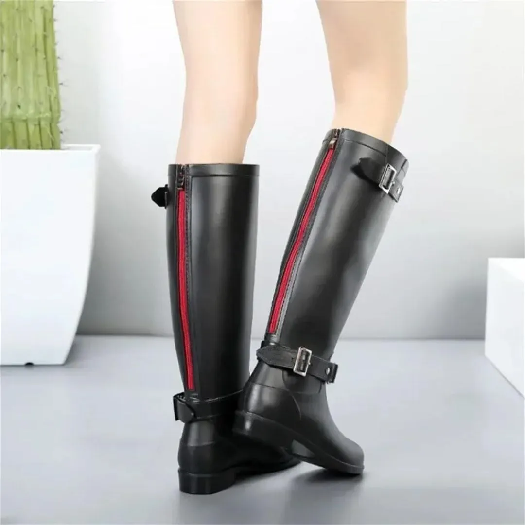 Women's Boots Rain For High Top Shoes High Shoes Zipper Knee-Length Boots